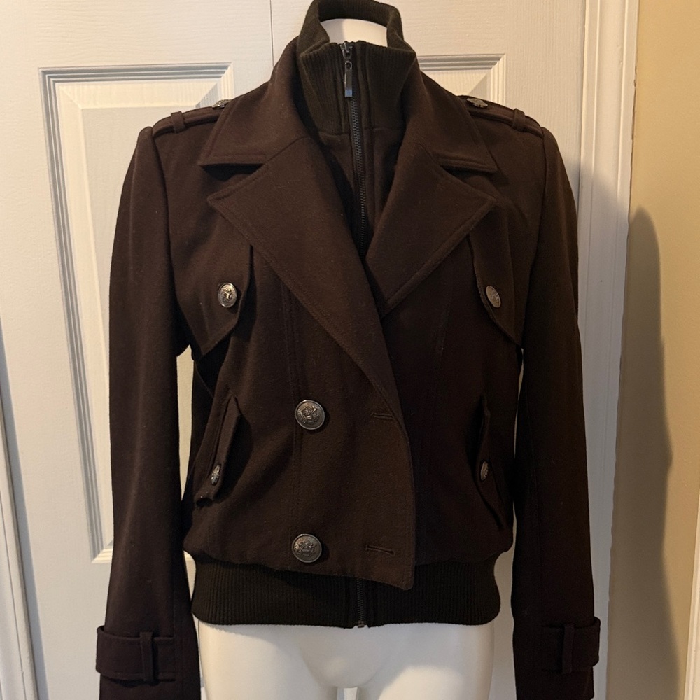 Robert Phillipe Double-Breasted Dark Brown Wool Coat, size L